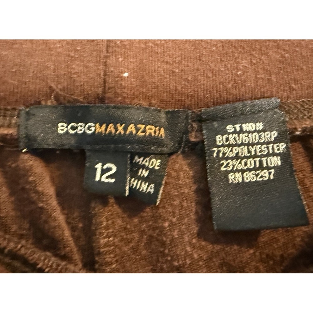 Vintage Y2K Brown Rhinestone Embellished Embroidered BCBG Velour Pants Size 12 - Picture 8 of 8